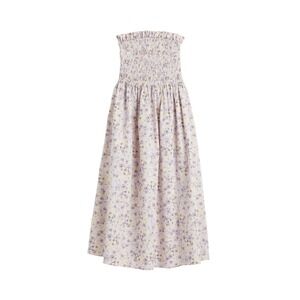 H&M Floral Smocked Strapless Dress Cottagecore Midi Dress‎ Lavender L